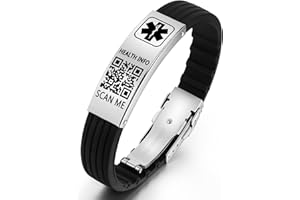 Theluckytag Medical Bracelets for Men Women with QR Code Medical Alert ID Bracelets for Sport Travel - Silicone Waterproof Wristband Fits Wrists Up to 8 inches - More Space Custom Emergency Medic ID Alert Information