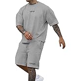 Ryehack Men's 2 Piece Outfits Short Sleeve Crew Neck Summer T Shirt and Drawstring Casual Track Shorts Sportswear Sets