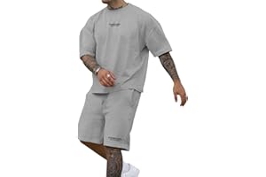 Ryehack Men's 2 Piece Outfits Short Sleeve Crew Neck Summer T Shirt and Drawstring Casual Track Shorts Sportswear Sets