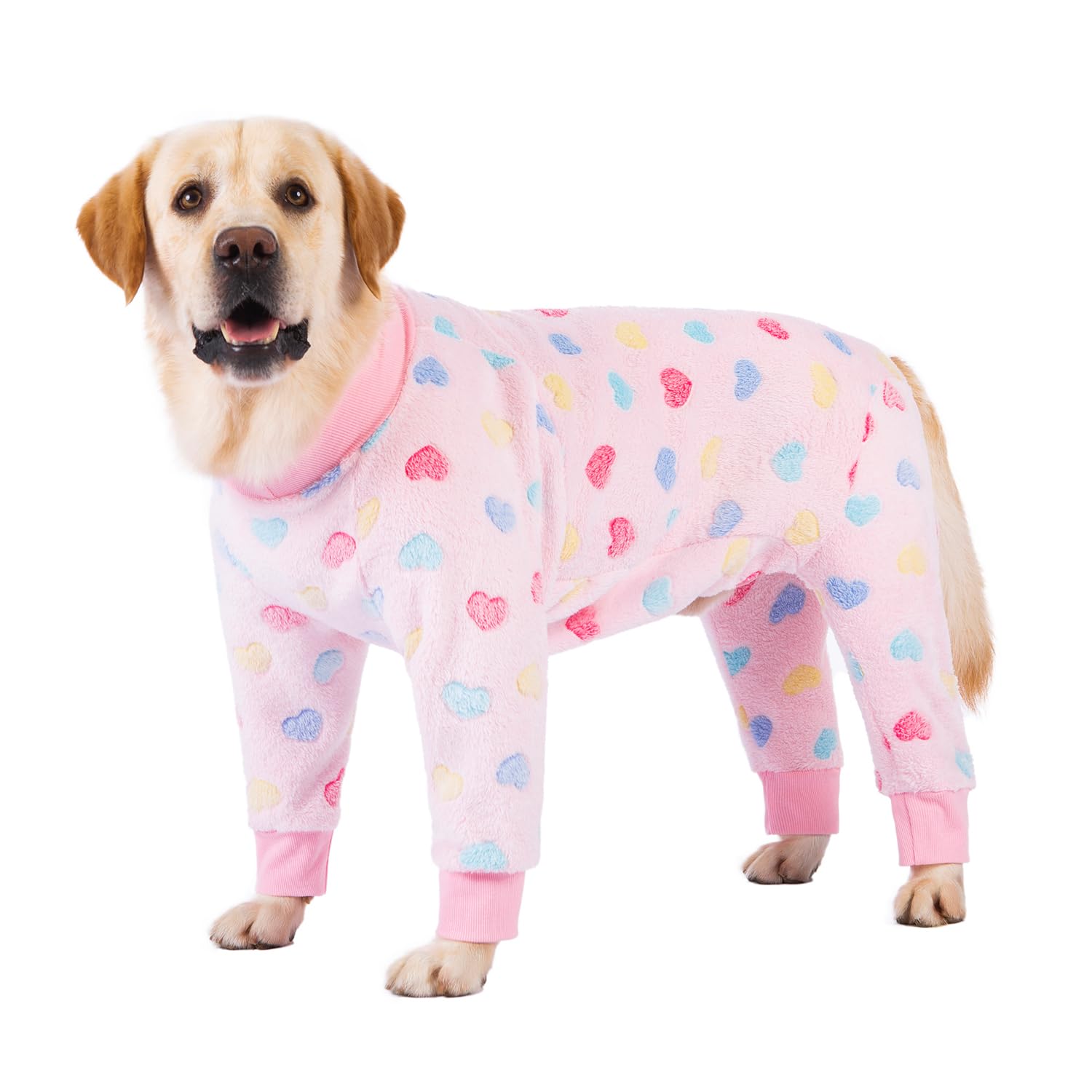 BT Bear Dog Winter Clothes,Soft Flannel Pullover Pajamas,Pet Warm Cold Weather Dog Winter Coat Cozy Onesie Jumpsuit PJS Apparel Outfit Clothes for Medium Large Dogs Sleep (XXXL,Pink Love)