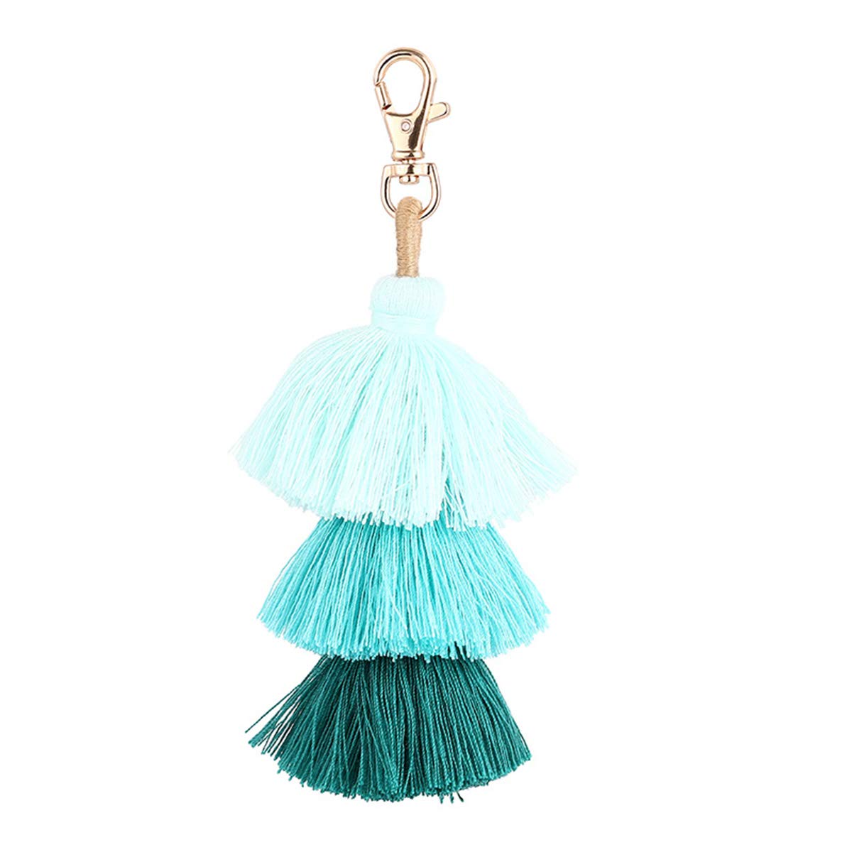 ZOONAI Women Colorful Tassels Charm Keychain Car Keyring Holder Bag Wallet Purse (Pale Green)
