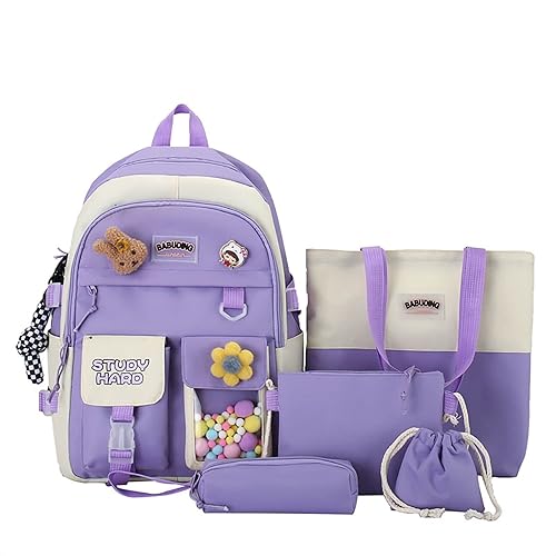 YGYCF Kawaii Backpack 5Pcs Set for Student with Cute Knot
