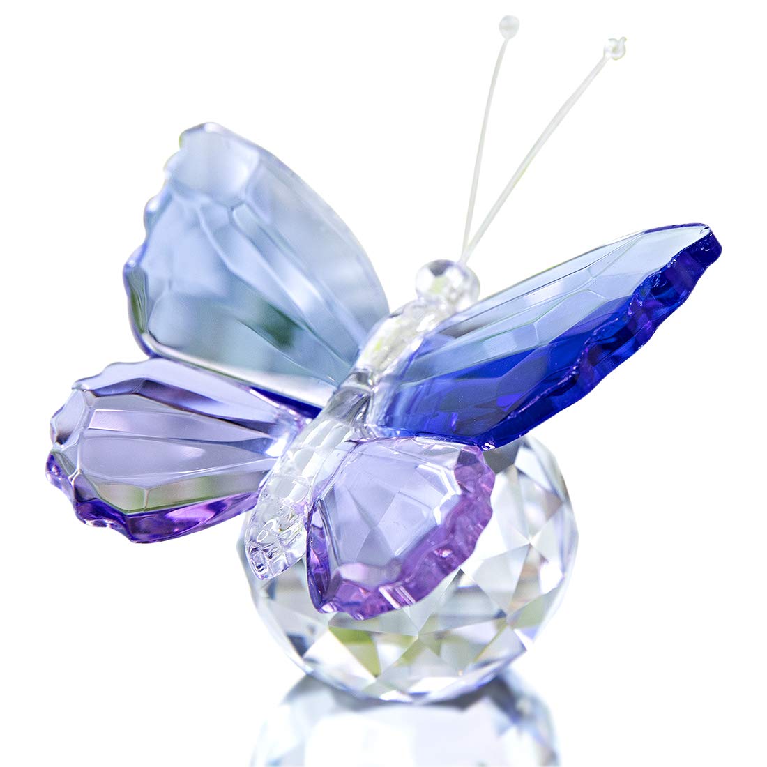 H&D HYALINE & DORA Blue and Purple Glass Butterfly with Ball Base, Decorative Paperweight Ornament Crystal Figurine for living room,Souvenir Birthday Gifts Home Decor