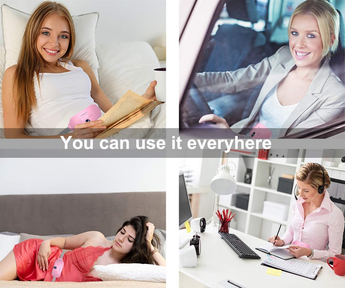 Portable Cordless Heating Pad, Electric Waist Belt Device, Fast Heating Pad with 3 Heat Levels and 3 Massage Modes, Back or Belly Heating Pad, Gifts for Her, Women and Girl