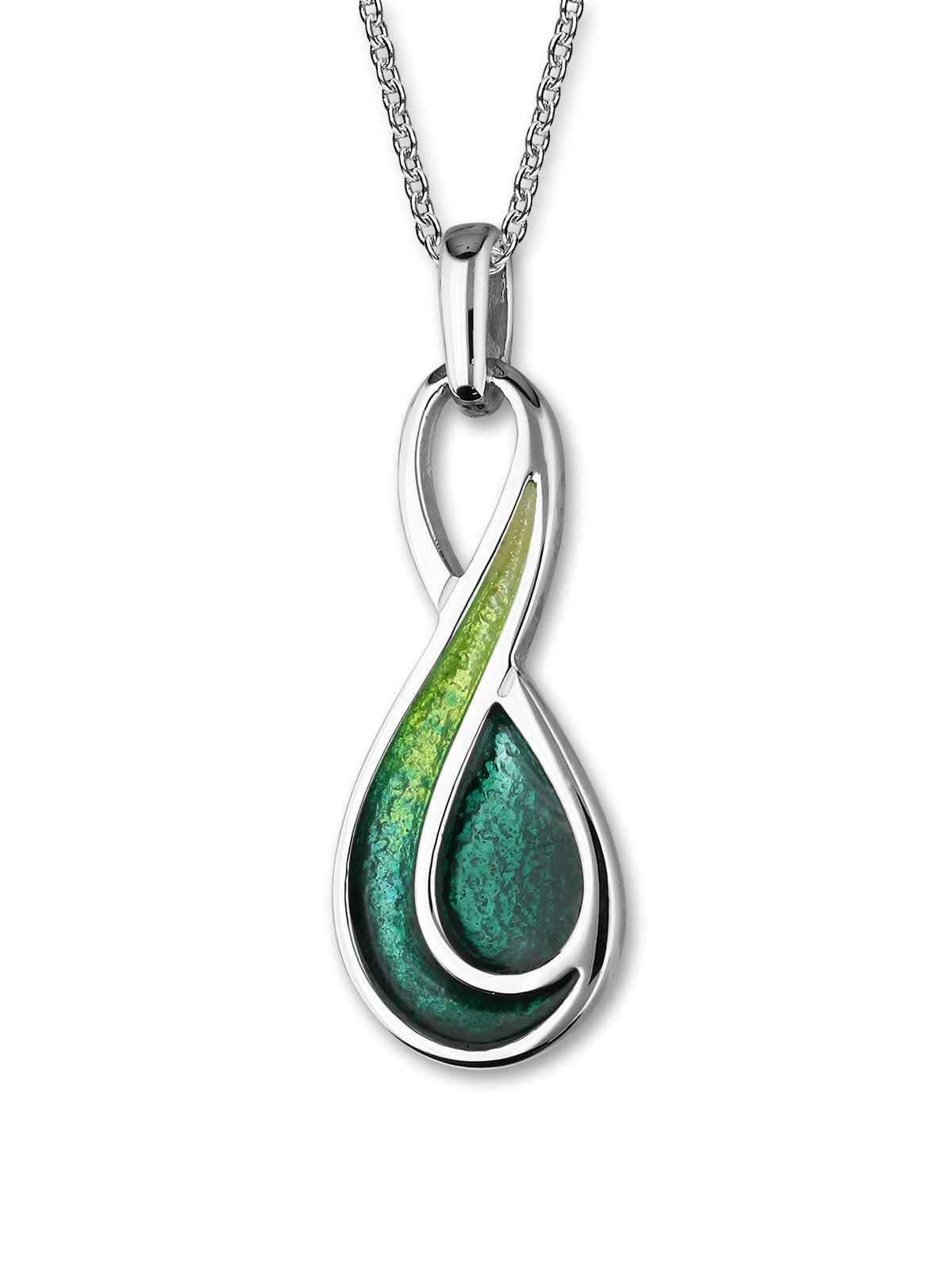 ORTAK Women 925 Sterling Silver Handmade Pendant Necklace Hot Glass Enamel Infinity Design In Prairie Emerald Green Colourways Scottish Fine Jewellery Made In Scotland