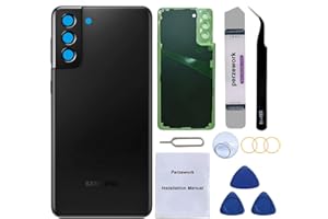 Perzework Rear Back Glass Replacement for Samsung Galaxy S21 Plus 6.7 inches with Reparing Toolkit and Pre-Installed Adhesive (Phantom Black)