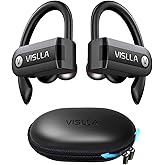 Vislla Wireless Earbuds, Bluetooth Earbuds with Earhooks Over Ear, 82H Long Battery Life,HiFi Running Headphones with Mic,PU Leather Charging Case,Waterproof Sport Ear Buds for Android Gym Working Out