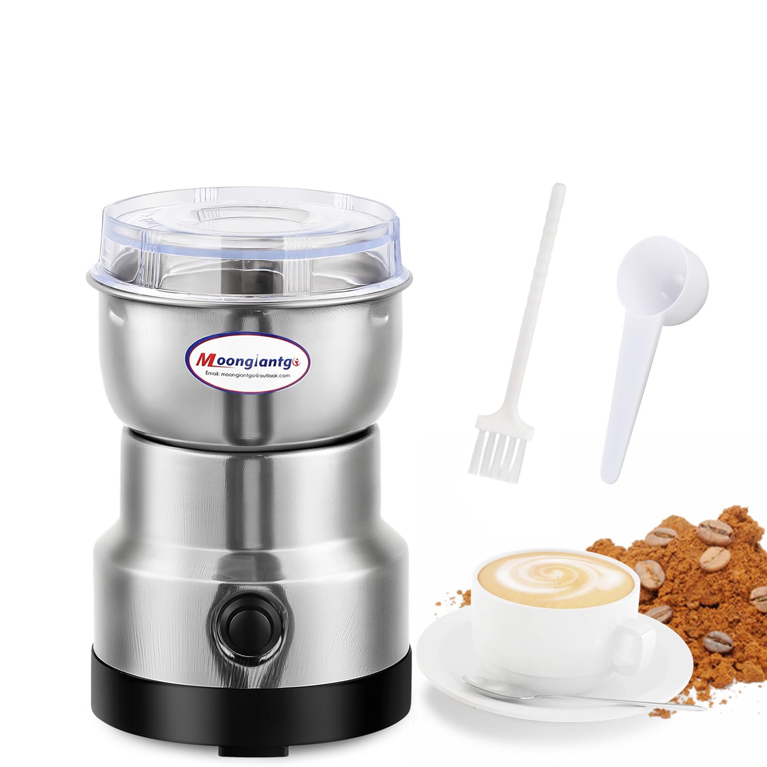 Photo 1 of Moongiantgo Coffee Grinder Electric, Mini Spice Grinder, 200W 10s Fast Grinding, Dry Grain Mill for Spices Seeds Rice Beans Seasonings, with Replacment Stainless Steel Blade (Silver, 110V)