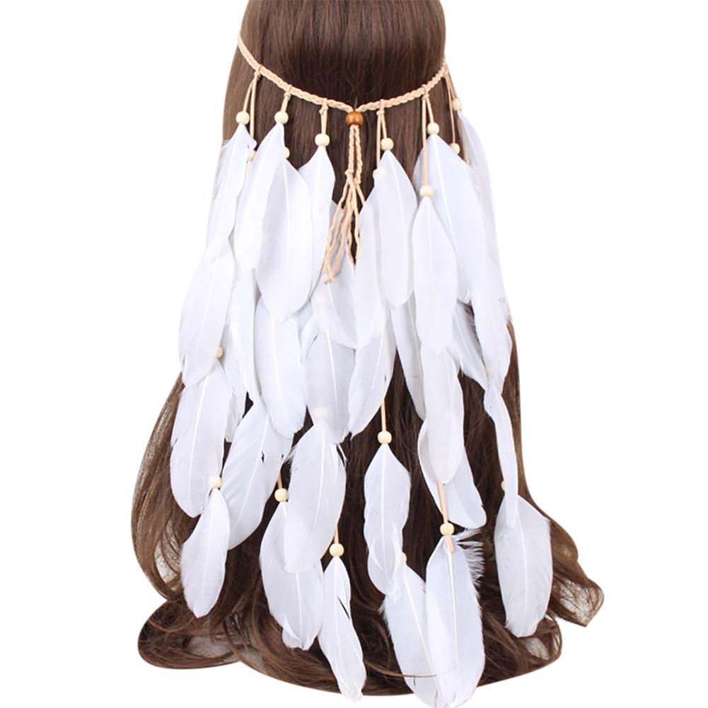 Indian Feather Headband Headdress Boho Headpieces Head Chain Headwear Carnival Head Pieces Boho Headwear Hair Jewelry Accessories for Women and Girls Party Festival