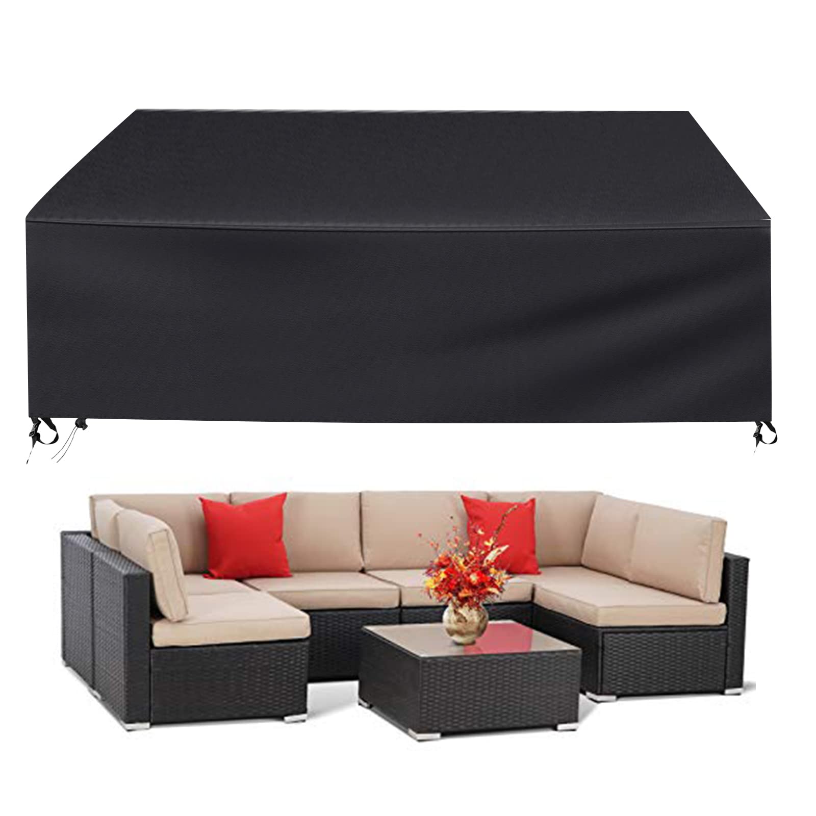 Moistu Garden Furniture Covers Waterproof Outdoor - 280 x 204 x 106cm Rectangular Rattan Patio Furniture Cover - Heavy Duty Large Protective Cover for Outside Sofa Table Chairs Set