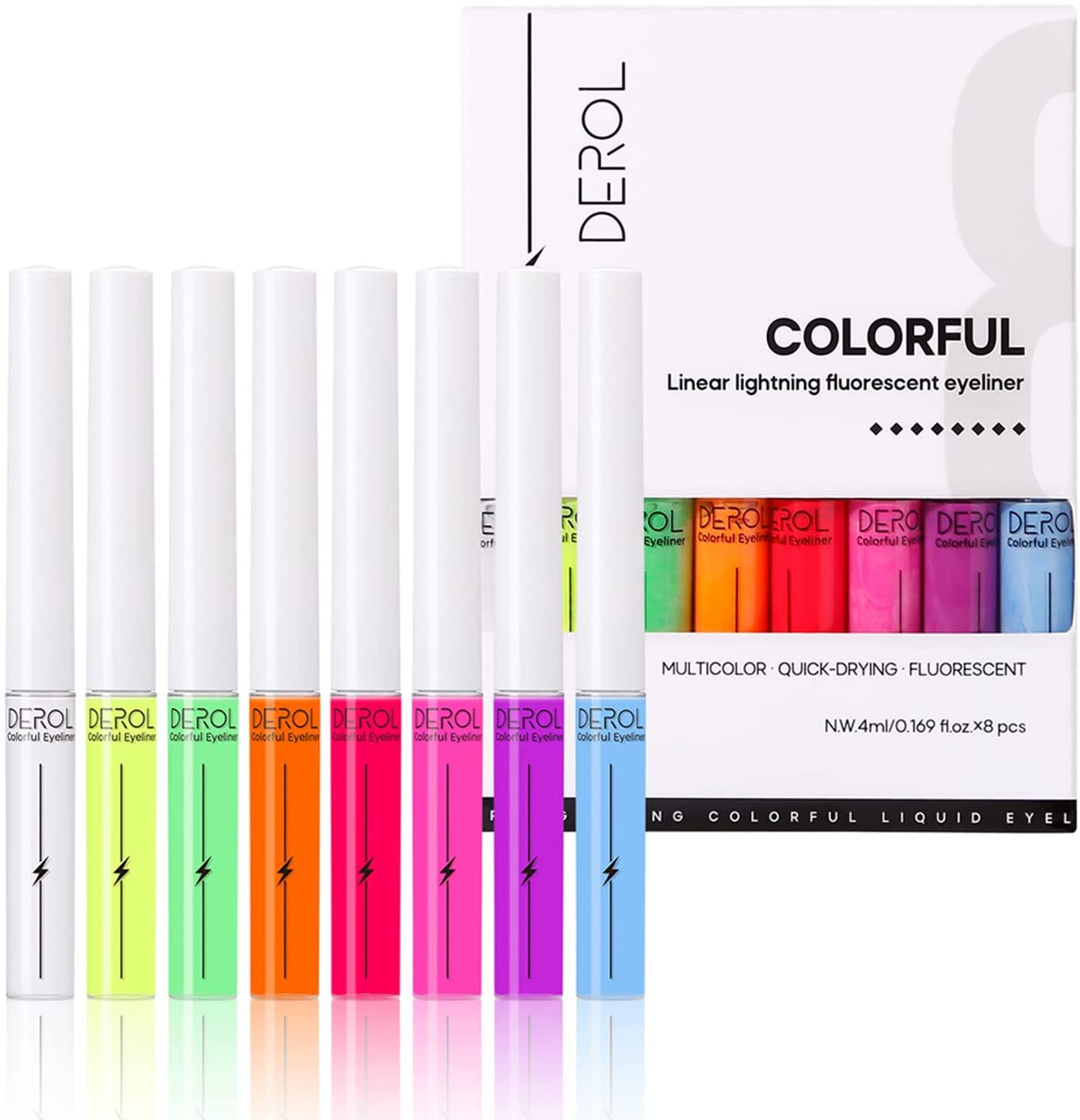 Mysense 8 Colors Liquid Eyeliner Kit, Luminous Waterproof Fluorescent Eyeliner, White Eyeliner Neon Nice Colour Eye Liner, Face Painting Makeup Kit Glow In Dark