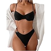 SweatyRocks Women's 2 Piece Bikini Set Spaghetti Strap High Cut Push Up Underwire Swimsuit