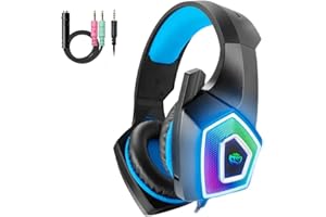 ARKARTECH Gaming Headset with Mic for Xbox One PS4 PS5 PC Switch Tablet, with Stereo Surround Sound & LED Light Noise Cancelling Over Ear Headphones