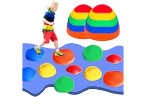 OMNISAFE Balance Stepping Stones for Kids, Non-Slip Textured Surface and Rubber Edges, Indoor & Outdoor Obstacle Course Toy, Exercise Coordination & Strength