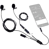 Movo Professional Lavalier Lapel Clip-on Interview Podcast Microphone with Secondary Mic and Headphone Monitoring Input for i