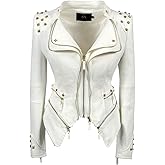 FYL FUYUAN Women's Classic Denim Jacket Personality Studded Punk Motorcycle Dovetail Jacket