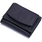 Mudono Small Wallet for Women Genuine Leather RFID Blocking Card Holder Minimalist Tri-fold Cash Wallet with Snap Coin Pouch