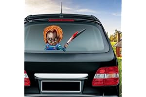 Halloween Rear Wiper Stickers, Nouiroy Scary Bloody Doll Waving Knife Wiper Decals 3D Reusable Funny Vinyl Decals Waterproof Rear Window Wiper Horror Halloween Decor Tags for SUV Rear Wiper Blade