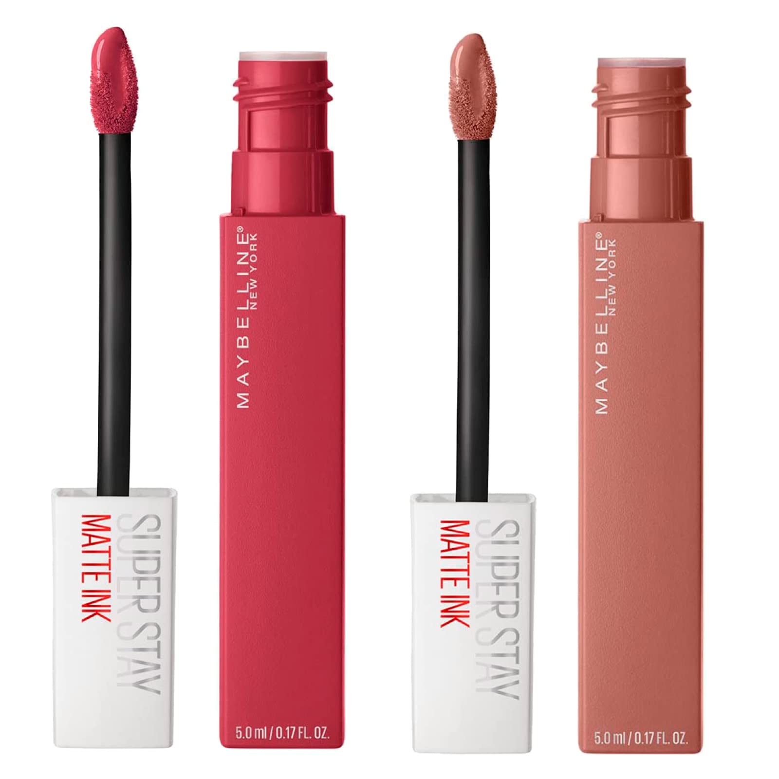 Maybelline New York SuperStay Matte Ink Lip Tint Color 65 Seductress + SuperStay Matte Ink Lip Tint Color 80 Ruler - 2 Lipsticks with Tip Applicator