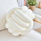 LUSJNGE Decorative Throw Knot Pillow Ball for Home Chair Sofa Aesthetic Round Velvet Knotted Pillow Cushion (Milky White, 8 inches)