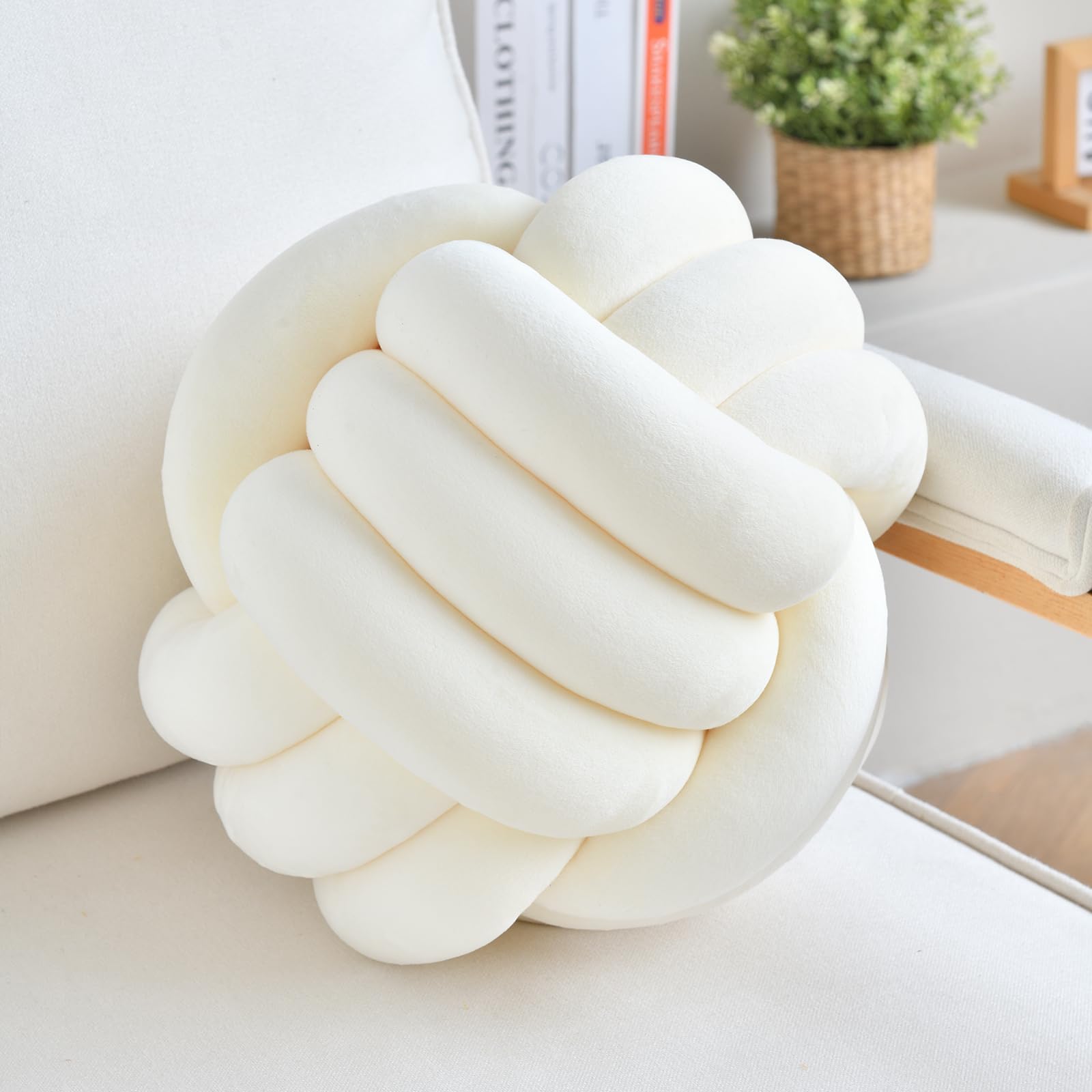 Photo 1 of LUSJNGE Decorative Throw Knot Pillow Ball for Home Chair Sofa Aesthetic Round Velvet Knotted Pillow Cushion (Milky White, 11 inches)