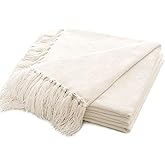 RECYCO Throw Blanket Soft Cozy Chenille Throw Blanket with Fringe Tassel for Couch Sofa Chair Bed Living Room (Ivory White, 60" x 80")
