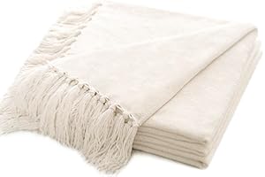 RECYCO Throw Blanket Soft Cozy Chenille Throw Blanket with Fringe Tassel for Couch Sofa Chair Bed Living Room Gift (Ivory White, 50" x 60")