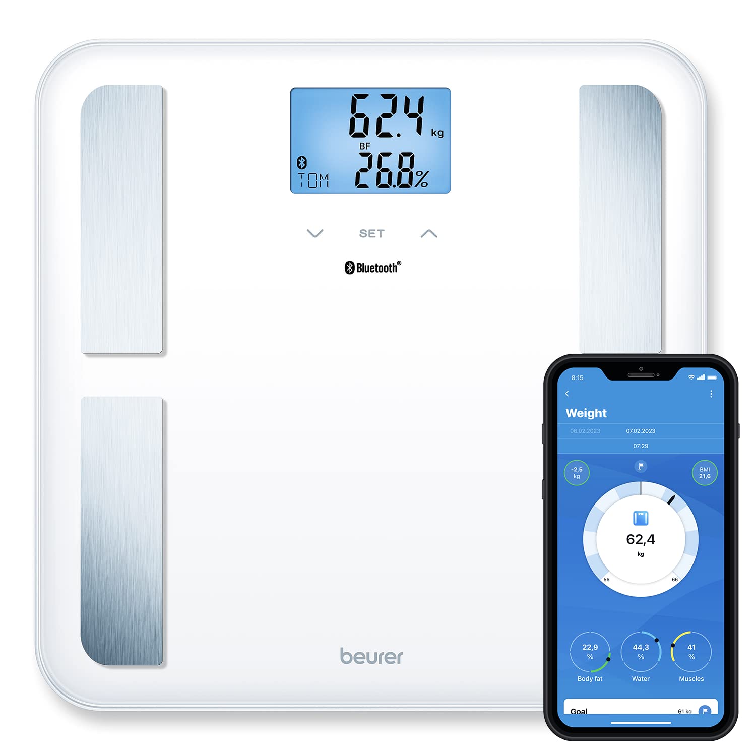 Beurer BF850 Luxury Body Analysis Scale Connected Bathroom Scale, White
