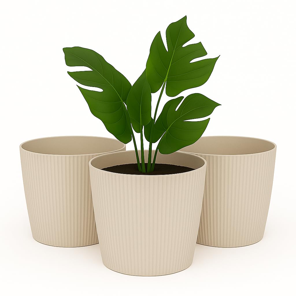 Home Garden Ornaments Small Plant Pots Indoor – Indoor Plant Pot for Home and Garden, Decorative Striped Set of 3 Flower Pots (Diameter 13.5cm, Cotton)