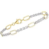 Ross-Simons Sterling Silver and 18kt Gold Over Sterling Cable and Paper Clip Link Station Bracelet