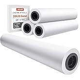 VEVOR Wide Format Paper, 24 in x 150 ft Plotter Paper, 4 Rolls CAD Bond Rolls with 2 in Core, 20 LB Bond Paper Rolls, Idea for CAD Drawings, Engineering Plans, GIS Maps &amp; Architectural Designs