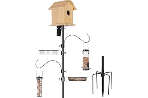 ERYTLLY 2-Hooks Bird House Pole Stand Kit 80 Inch Multi Feeders, Bird Bath, Feeder Tray - Heavy Duty Bluebird Feeder Support 