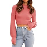 GeGekoko Womens Sexy Crew Neck Cropped Sweaters Ribbed Knit Long Sleeve Crop Tops Pullover