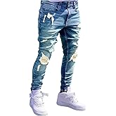 Verdusa Men's Ripped Distressed Jeans Straight Leg Slim Fitted Casual Denim Pants