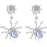 Watforsh Spider Silver Dangle Earrings for Halloween Moonstone Goth Style Y2k Drop Earrings for Women
