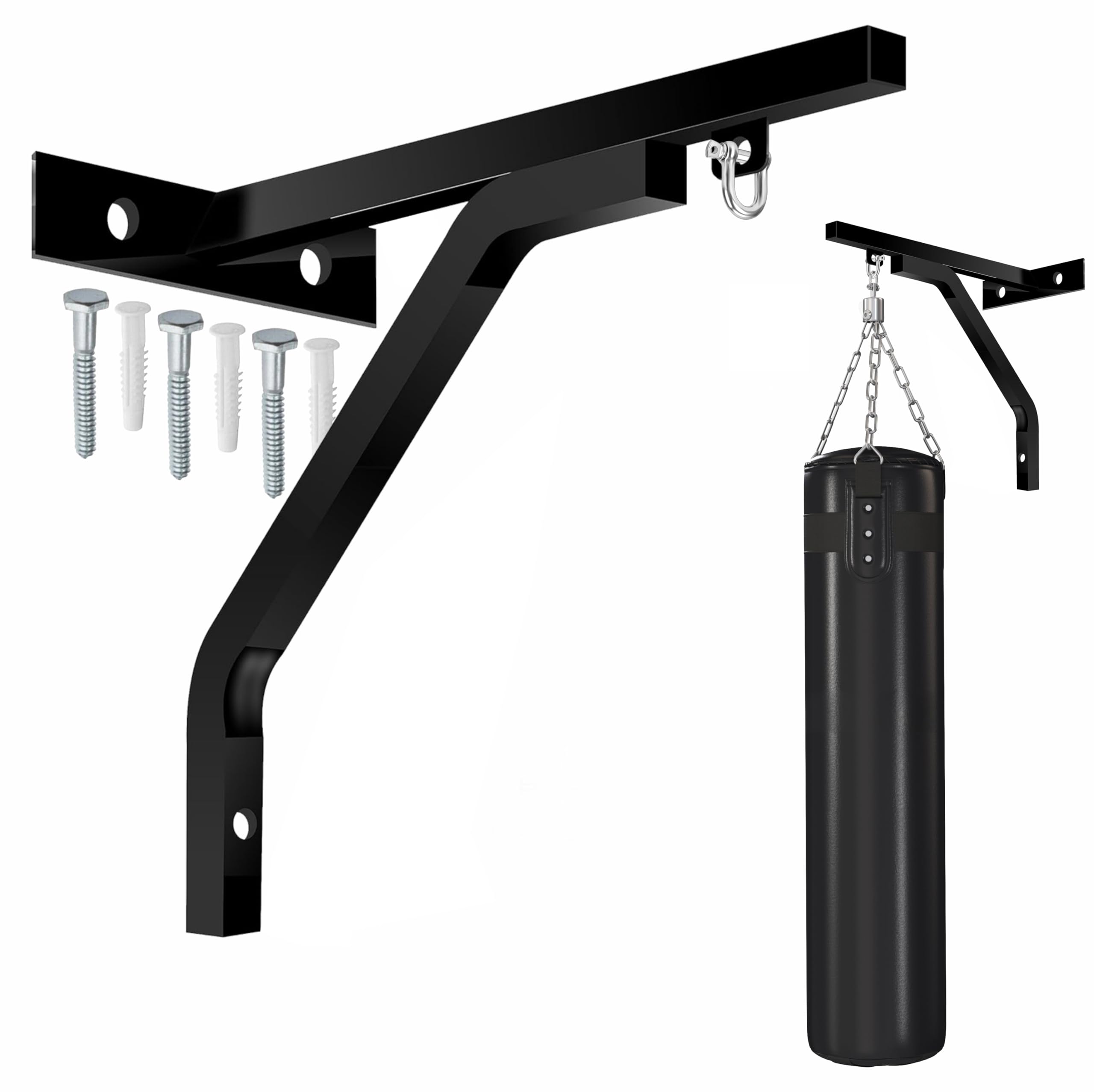 Heavy Duty 18-inch Punch Bag Wall Bracket 16 Gauge Steel Hanger with D-Shackle Swivel Hook Holds Up to 100kg Wall Mount for Boxing, MMA, Kickboxing & Muay Thai Training Includes Fixings