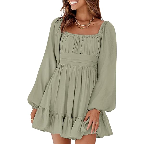 chinese dress ladies MOLERANI Women's Casual Swing Simple T-shirt Loose Dress, XX-Large, long  Sleeve Army Green at Amazon Women's Clothing store