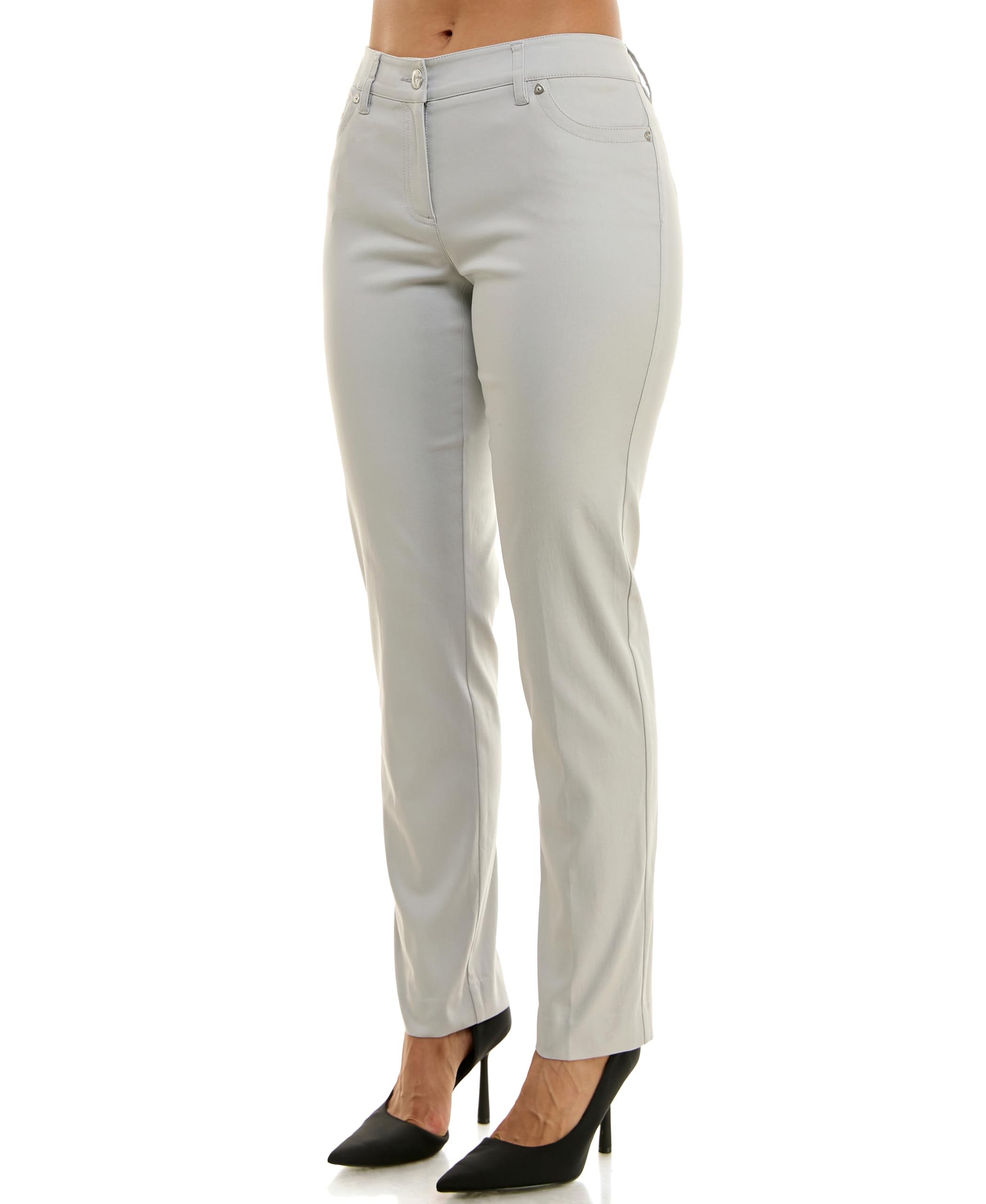 Zac & Rachel Women’s Millennium Fabric Pull-On Slim Leg Pant w/Zipper, Quiet Grey, 10