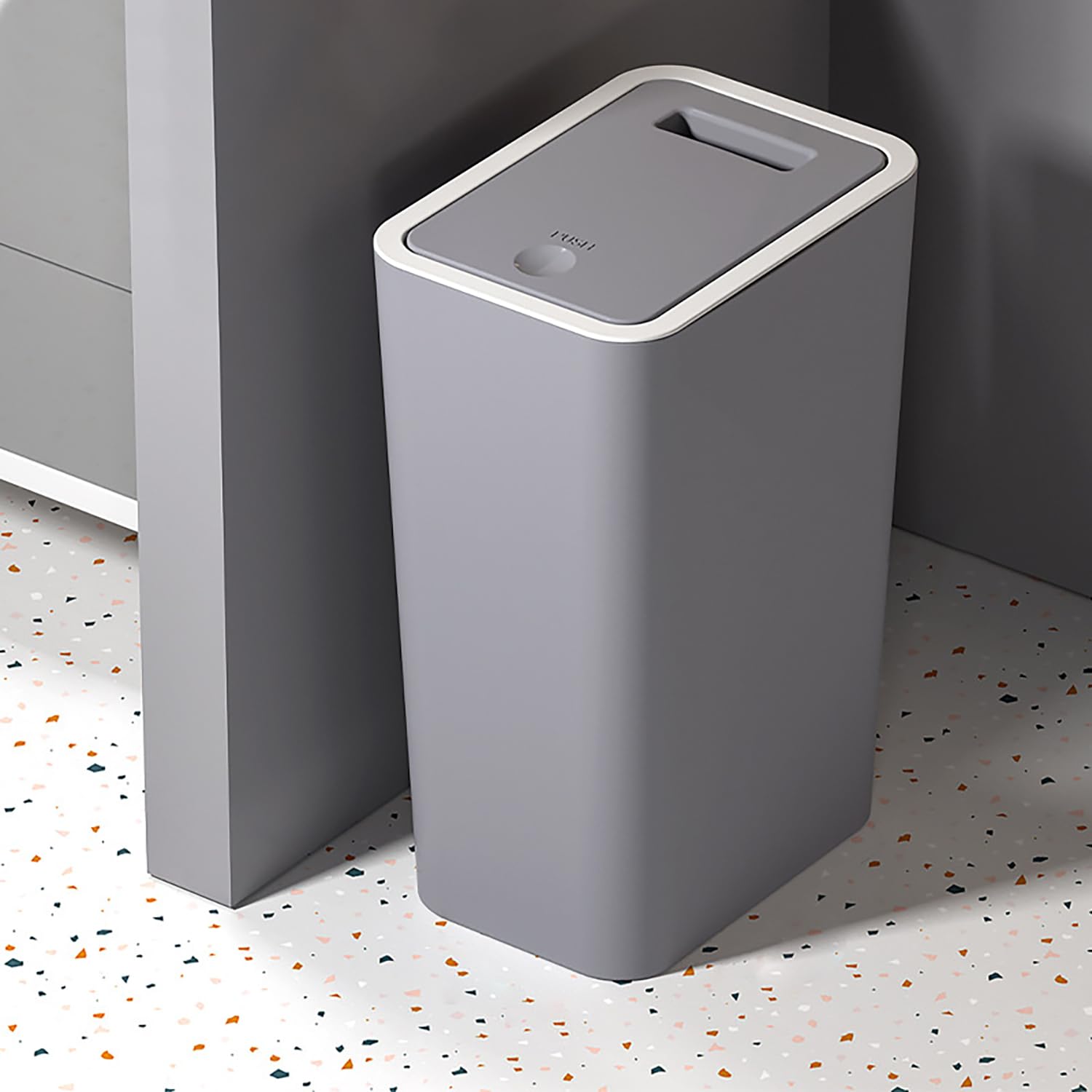 Grey Dog Proof Bin with Lid - 9L Plastic Bin for Kitchen, Bathroom, Bedroom, Office & Living Room - Push Button Opening