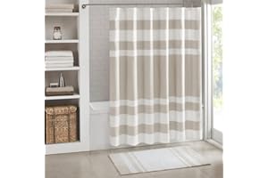 Madison Park Shower Curtain Waffle Weave Striped Pieced Design Fabric Shower Curtain for Bathroom with 3M Scotchgard Moisture Management Premium Spa Quality Modern Standard 72"x72" Taupe