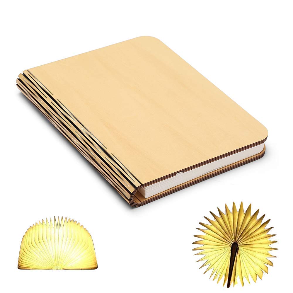 Redlution Wooden Foldable LED Nightlight Book Style Rechargeable Folding Desk Lamp Table Lamp USB Book Lamp Decorative/Mood/Night Lights (Warm White)