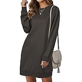 LYANER Women's Sweatshirt Dress Crewneck Long Sleeve Loose Fit Mini Sweat Shirt Dress with Pockets