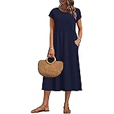 AUSELILY Women's Summer Short Sleeve Midi Dresses Round Neck Loose Dress with Pockets 2026 New