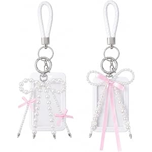 ZHYACPA 2PCS Photocard Holder Keychain Set, Cute Photocard Holder with Pink Bow Design, Protective Hard Acrylic Card Case for