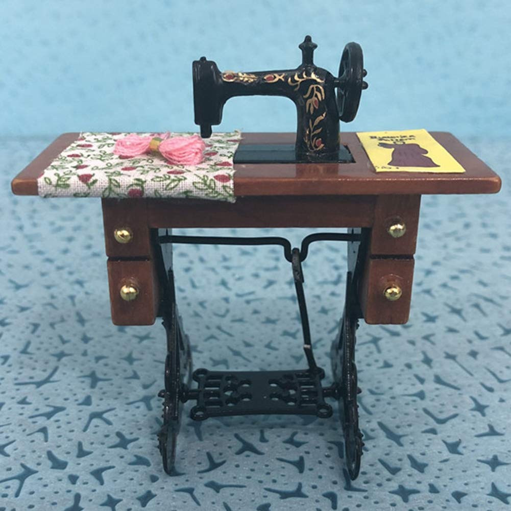 Deryang Miniature Exquisite Workmanship Harmless 1:12 Sewing Machine, Doll House Furniture Toy, Vintage Doll House Sewing Machine, Non-Toxic for 1:12 Dolls Dollhouse