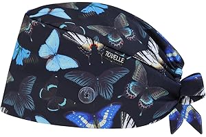 TOVELLE Double-Sided Printed Scrub Caps for Women, Static-Resistant Hats with Buttons, Breathable & Comfortable with Sweatband