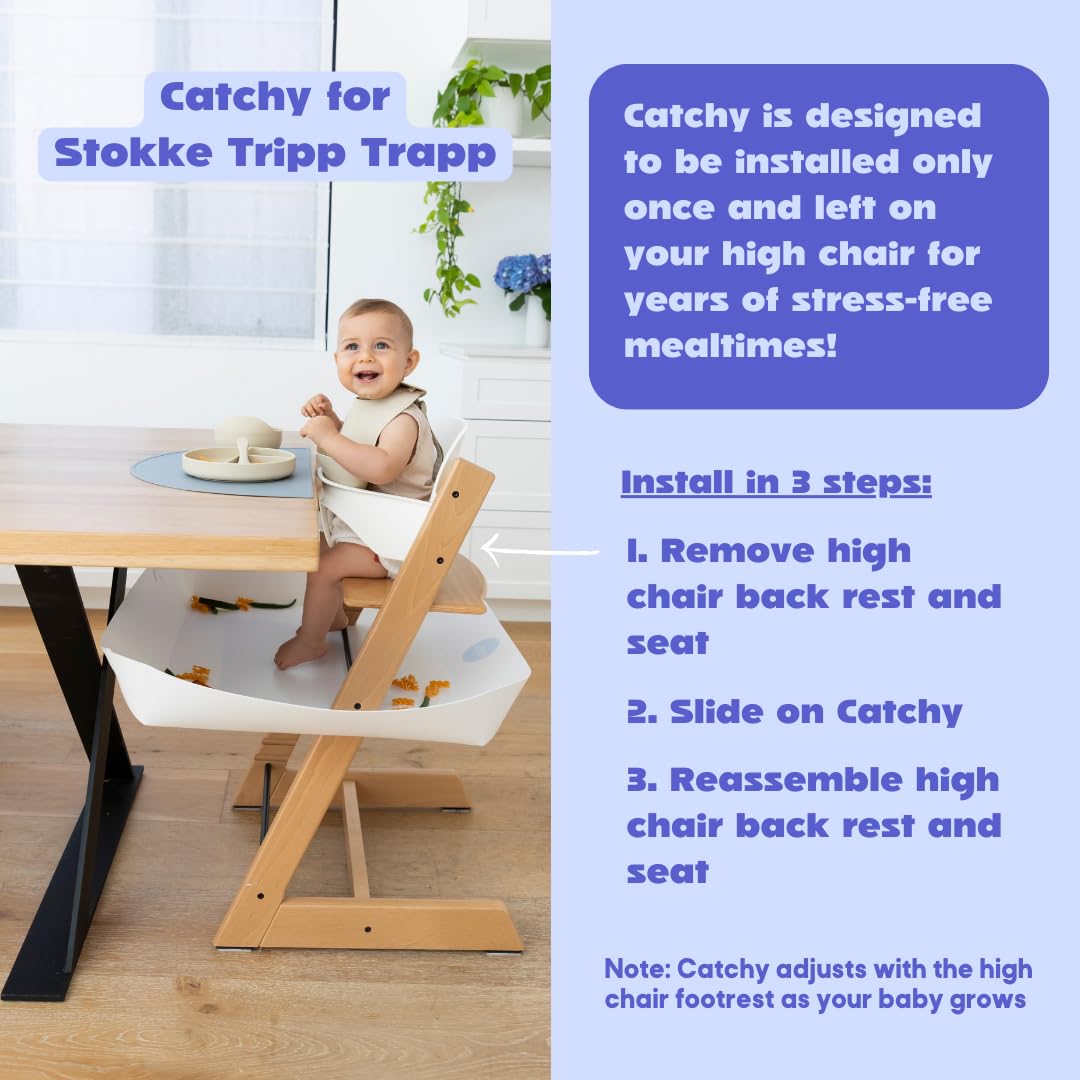 CATCHY - Food Catcher - Compatible with Stokke Tripp Trapp High Chair + 11 Other High Chairs - Highchair Sold Separately - Baby & Toddler Food & Mess Catcher - Under High Chair Accessory