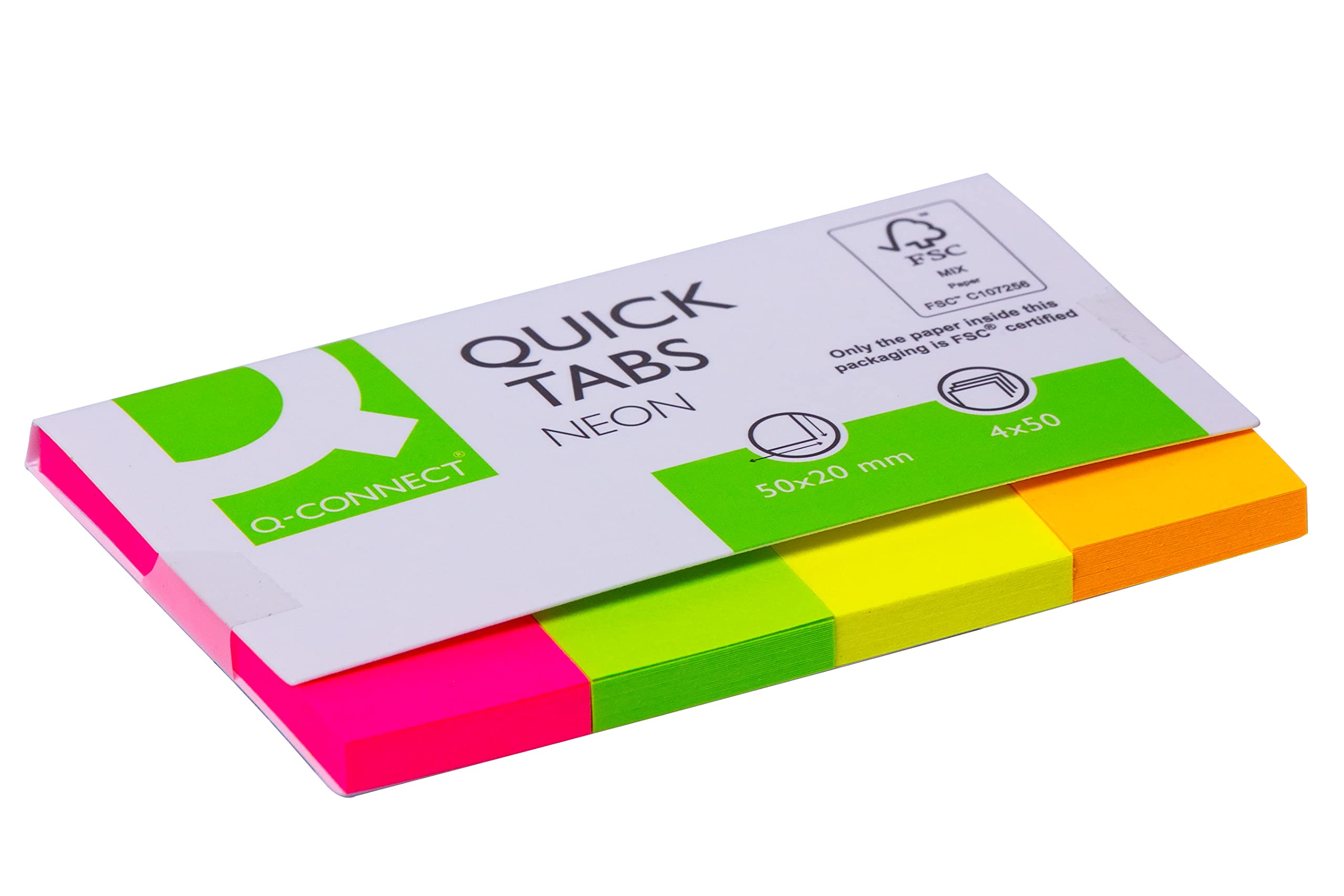 Q-Connect Quick Tabs, 20 x 50 mm, Neon, Pack of 200