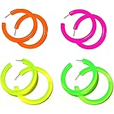 4 Pairs Candy Color Circle Round Hoop Earrings for Women Big Retro Star Heart Neon Earrings Stud Dangle Bright Fluorescence Exaggerated Statement jewelry