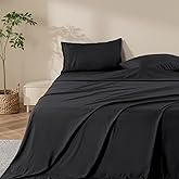 4 Piece Washed Soft Queen Black Bed Sheet, 16 inches Deep Pocket Fitted Sheet Queen Size & Flat Sheet & 2 Pillowcases, Prewashed Brushed Microfiber - Breathable, Fade Resistant,Easy Care (Black,Queen)